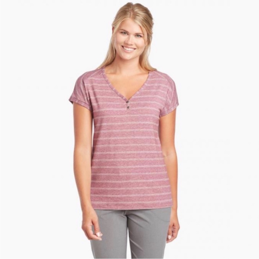 KÜHL Lisette short sleeve Sangria Stripe tee XL